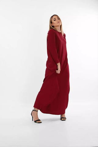 Linen Maxi Butterfly Dress with Pockets – White, Black, Burgundy & Mustard