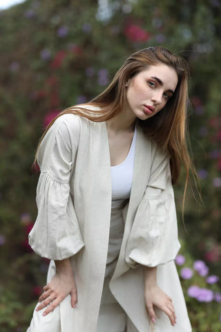 Off White Linen Special Cardigan & Pants