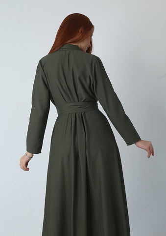 Linen Dress with Side Pockets, Detachable Belt & Chest Lapel – White & Khaki