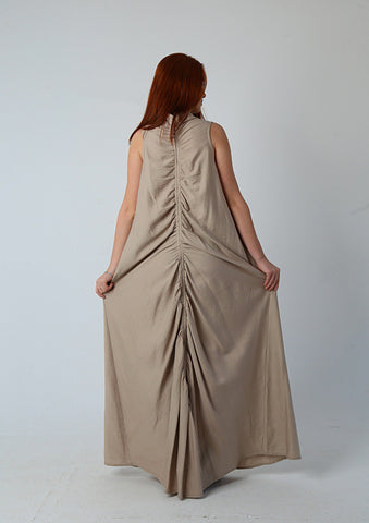 Ruched Maxi Dress - Linen| Reversible Linen Dress with Adjustable Drawstring – Wear It Your Way