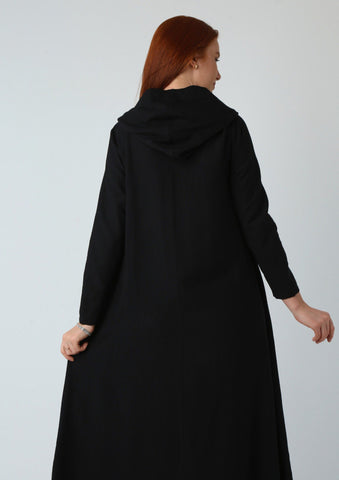 Linen Kaftan with Hoodie & Sweatshirt Pockets – Chic, Lightweight & Practical | Black & Beige