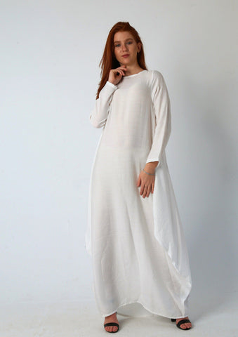 Linen Maxi Butterfly Dress with Pockets – White, Black, Burgundy & Mustard