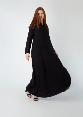 Linen Kaftan with Hoodie & Sweatshirt Pockets – Chic, Lightweight & Practical | Black & Beige