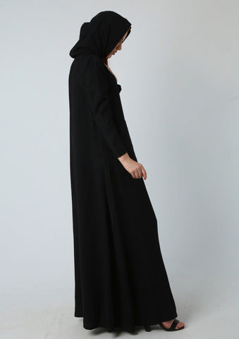 Linen Kaftan with Hoodie & Sweatshirt Pockets – Chic, Lightweight & Practical | Black & Beige