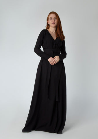 Wrap-Top Linen Maxi Dress with Double Flared Skirt & Wide Belt – 7 Elegant Colors