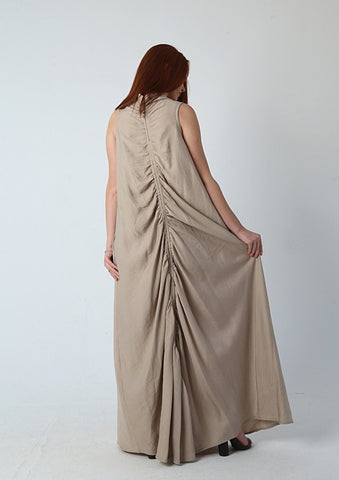 Ruched Maxi Dress - Linen| Reversible Linen Dress with Adjustable Drawstring – Wear It Your Way