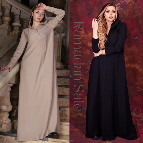 Linen Kaftan with Hood & Long Sleeves – Available from Small to 3XL