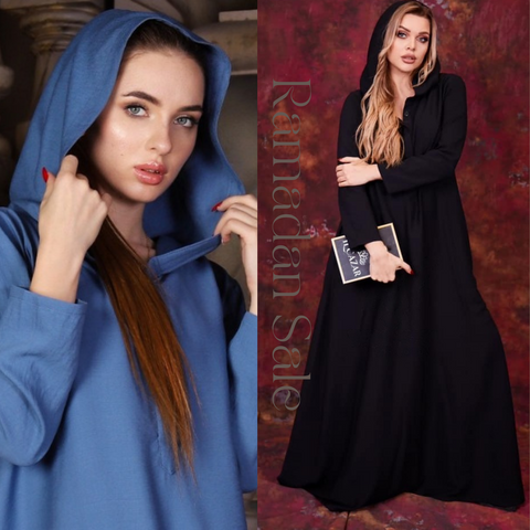 Linen Kaftan with Hood & Long Sleeves – Available from Small to 3XL