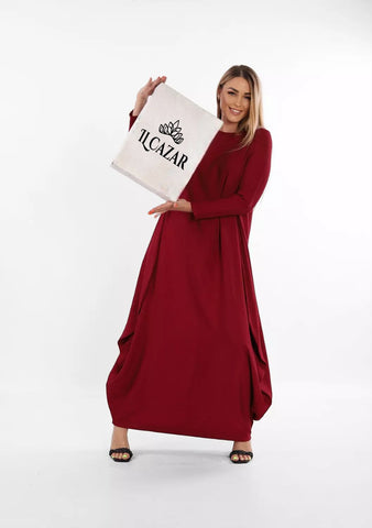 Linen Maxi Butterfly Dress with Pockets – White, Black, Burgundy & Mustard