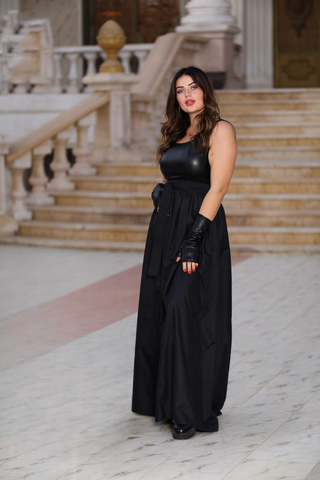 Padded Leather Dress with Velvet Lining + Wide Belt – With Optional Matching Gloves