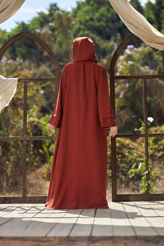 Dark Orange set | Cardigan & Basic Maxi DressTwo-Piece Linen Set – Flowy Dress with Side Pockets & Dark Orange or Havana Cardigan