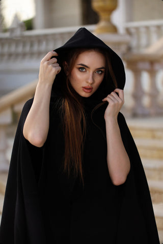 Victorian Wool Cape with Hood & Arm Slits – Inspired by Medieval Elegance