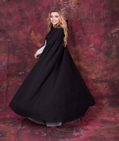 Victorian Wool Cape with Hood & Arm Slits – Inspired by Medieval Elegance