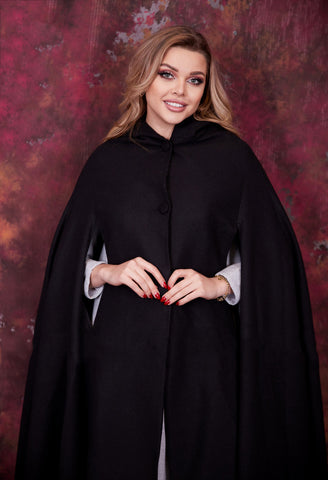 Victorian Wool Cape with Hood & Arm Slits – Inspired by Medieval Elegance