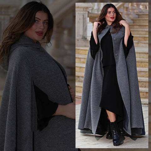 Victorian Wool Cape with Hood & Arm Slits – Inspired by Medieval Elegance