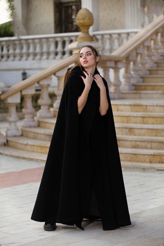 Victorian Wool Cape with Hood & Arm Slits – Inspired by Medieval Elegance