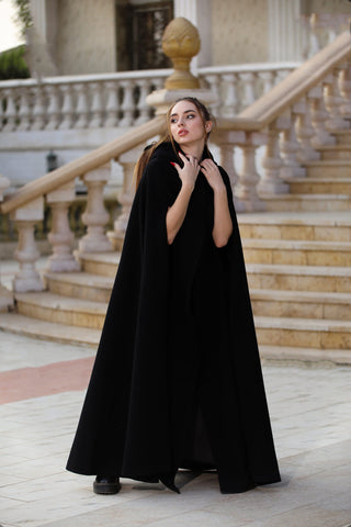 Victorian Wool Cape with Hood & Arm Slits – Inspired by Medieval Elegance