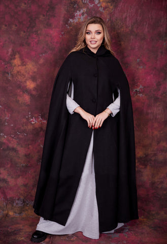 Victorian Wool Cape with Hood & Arm Slits – Inspired by Medieval Elegance