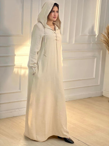 Linen Kafftan With Hand Made Buttons And Hodie