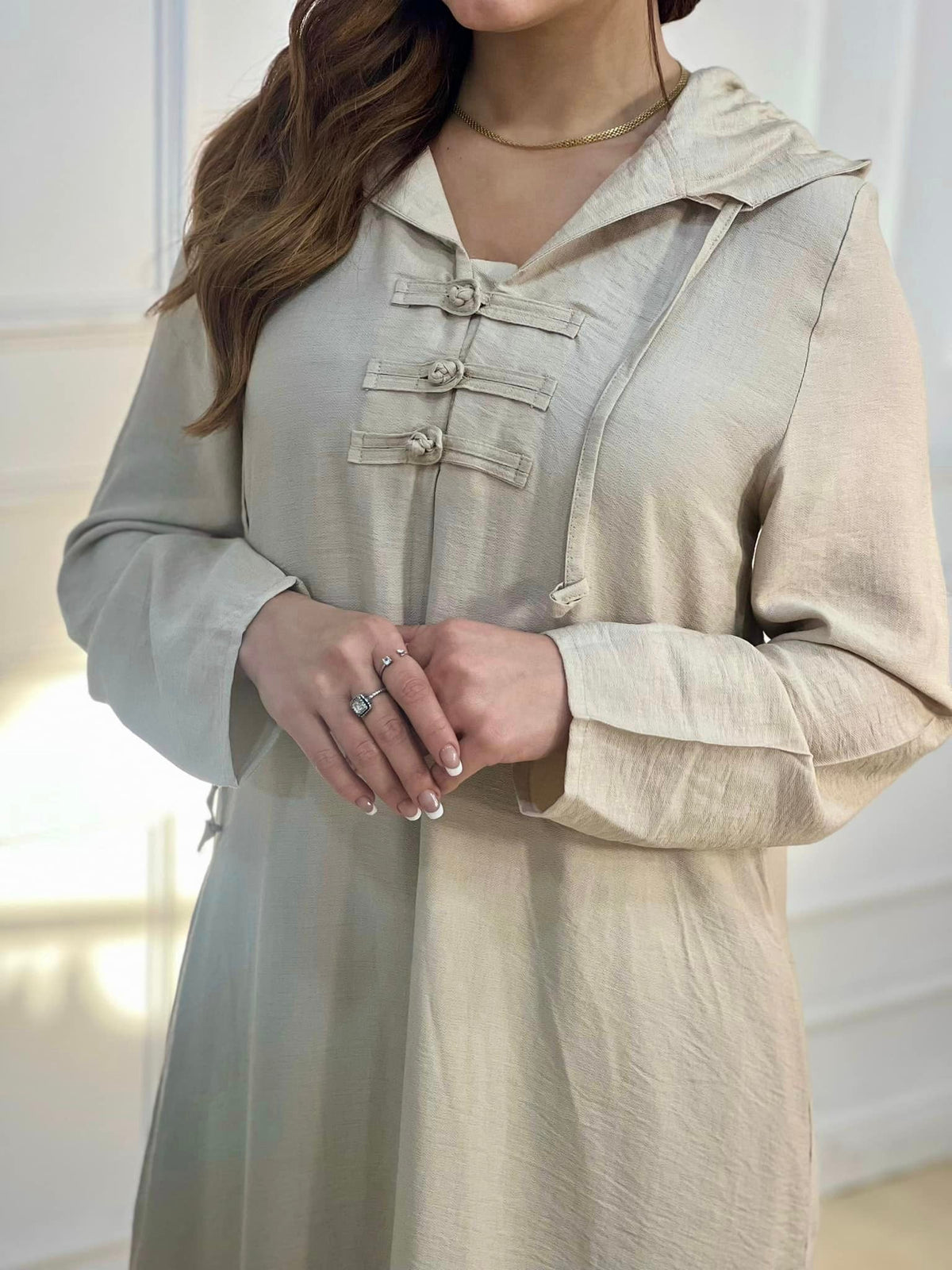 Linen Kafftan With Hand Made Buttons And Hodie