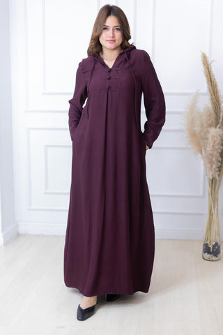 Handmade Buttoned Linen Kaftan with Side Pockets – Purple, Beige & Black | All Sizes