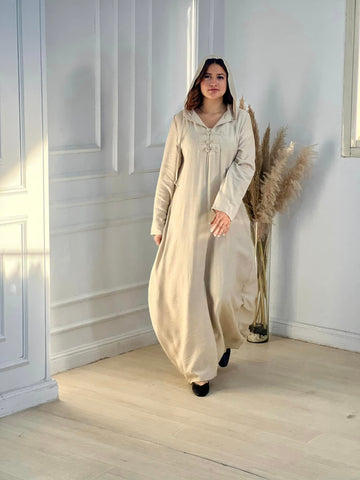 Handmade Buttoned Linen Kaftan with Side Pockets – Purple, Beige & Black | All Sizes