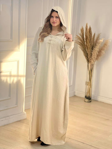 Handmade Buttoned Linen Kaftan with Side Pockets – Purple, Beige & Black | All Sizes