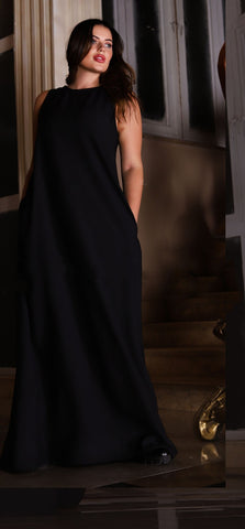 Sleeveless Linen Dress with Side Pockets & Back Zipper – White, Beige, Black, Olive