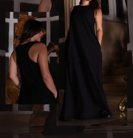 Sleeveless Linen Dress with Side Pockets & Back Zipper – White, Beige, Black, Olive