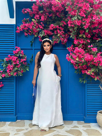 Sleeveless Linen Dress with Side Pockets & Back Zipper – All-Season Essential | White, Black, Beige, Olive