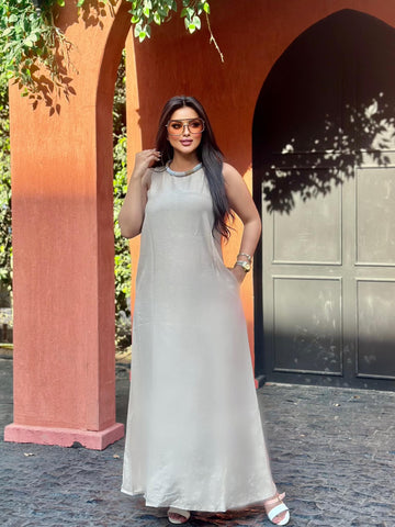 Sleeveless Linen Dress with Side Pockets & Back Zipper – All-Season Essential | White, Black, Beige, Olive