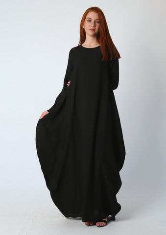 Linen Maxi Butterfly Dress with Pockets – White, Black, Burgundy & Mustard