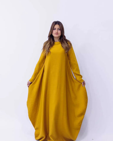 Linen Maxi Butterfly Dress with Pockets – White, Black, Burgundy & Mustard