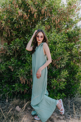 Maxi Sleevless Dress With Hoodie - Mint Green