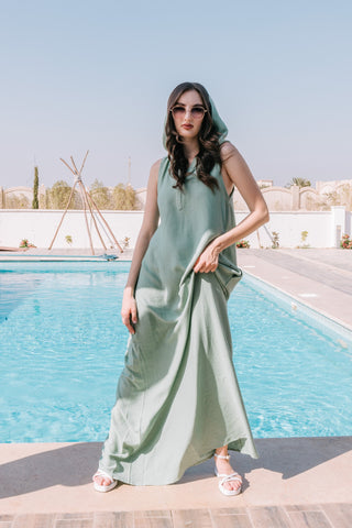 Maxi Sleevless Dress With Hoodie - Mint Green