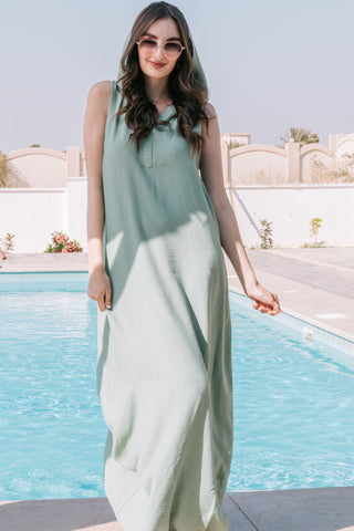 Maxi Sleevless Dress With Hoodie - Mint Green