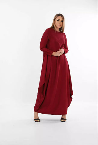 Linen Maxi Butterfly Dress with Pockets – White, Black, Burgundy & Mustard