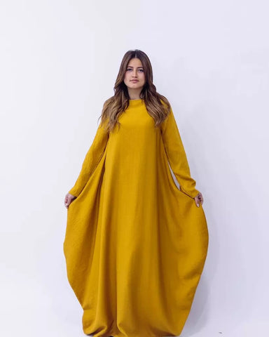 Linen Maxi Butterfly Dress with Pockets – White, Black, Burgundy & Mustard