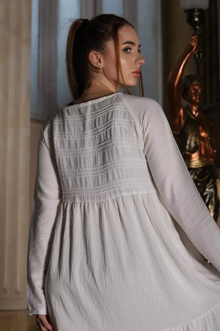 Long Sleeve Maxi Linen Dress - Linen Pocket Dress – White & Khaki