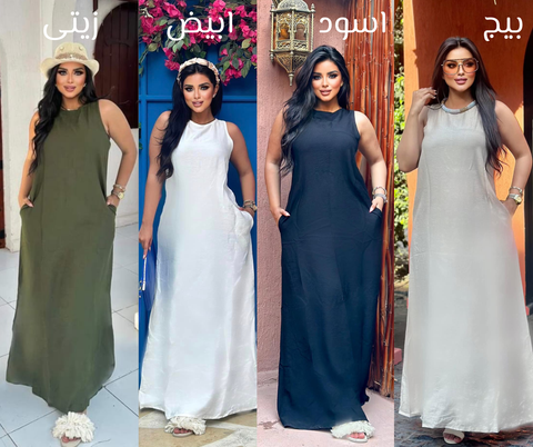 Sleeveless Linen Dress with Side Pockets & Back Zipper – All-Season Essential | White, Black, Beige, Olive