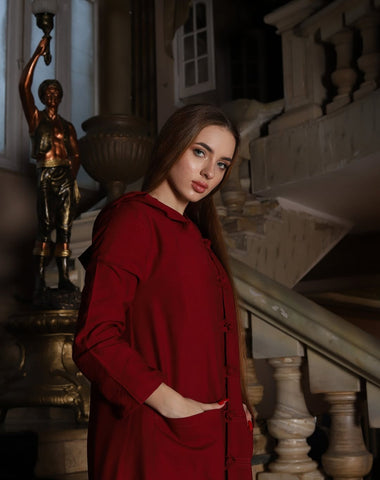 Japanese Style Dress - Burgundy Kimono