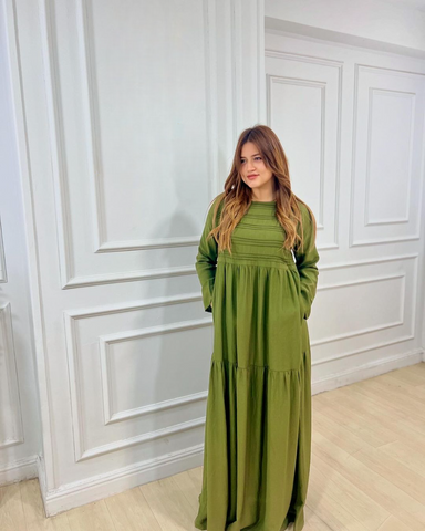 Long Sleeve Maxi Linen Dress - Linen Pocket Dress – White & Khaki