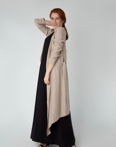 Linen Two Pieces Set ( Cardigan And Basic Dress )2-Piece Linen Set: Dress + Cardigan with Belt – Mix & Match Your Favorite Colors