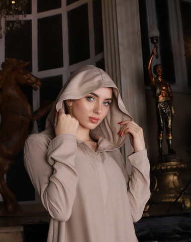 Linen Kaftan with Hood & Long Sleeves – Available from Small to 3XL