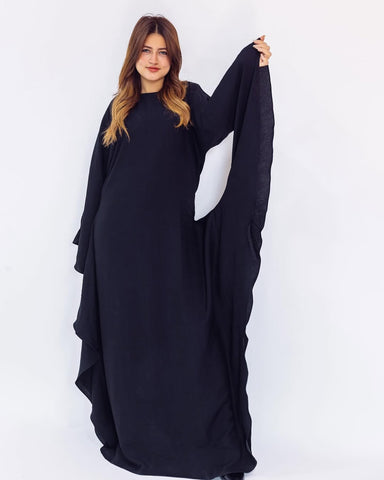 Unique Arabic-Style Linen Maxi Dress with Long Sleeves – Black & Brown | عيون