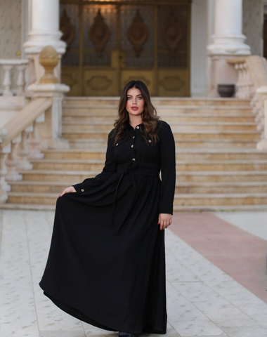 Linen Shirt Dress with Front & Side Pockets, Button-Down Chest & Detachable Belt – Black & Olive