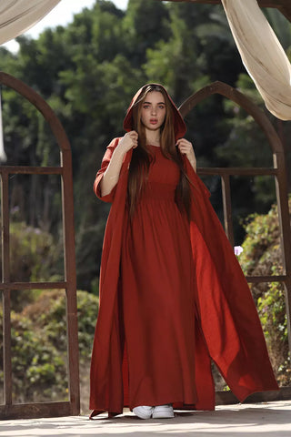 Hooded Linen Cardigan - Dark Orange -Cardigan ONLY