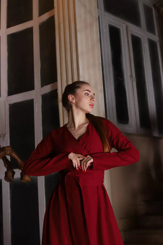 Wrap-Top Linen Maxi Dress with Double Flared Skirt & Wide Belt – 7 Elegant Colors