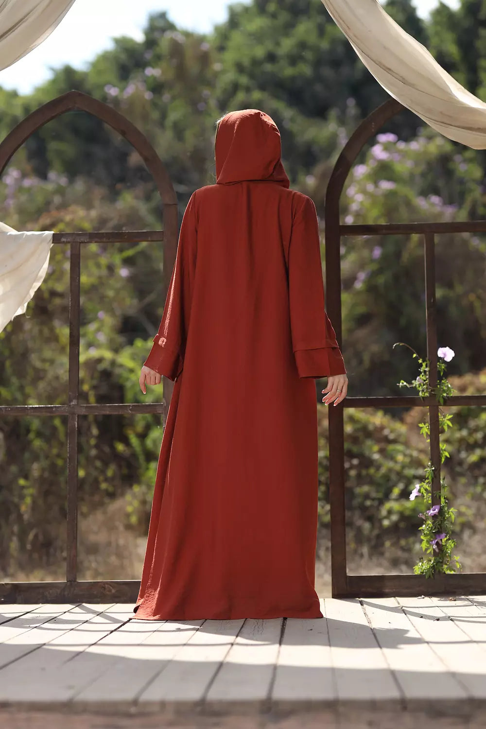 Hooded Linen Cardigan - Dark Orange -Cardigan ONLY