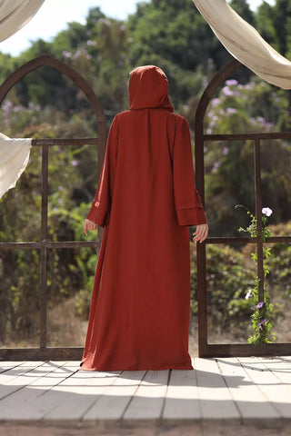 Hooded Linen Cardigan - Dark Orange -Cardigan ONLY